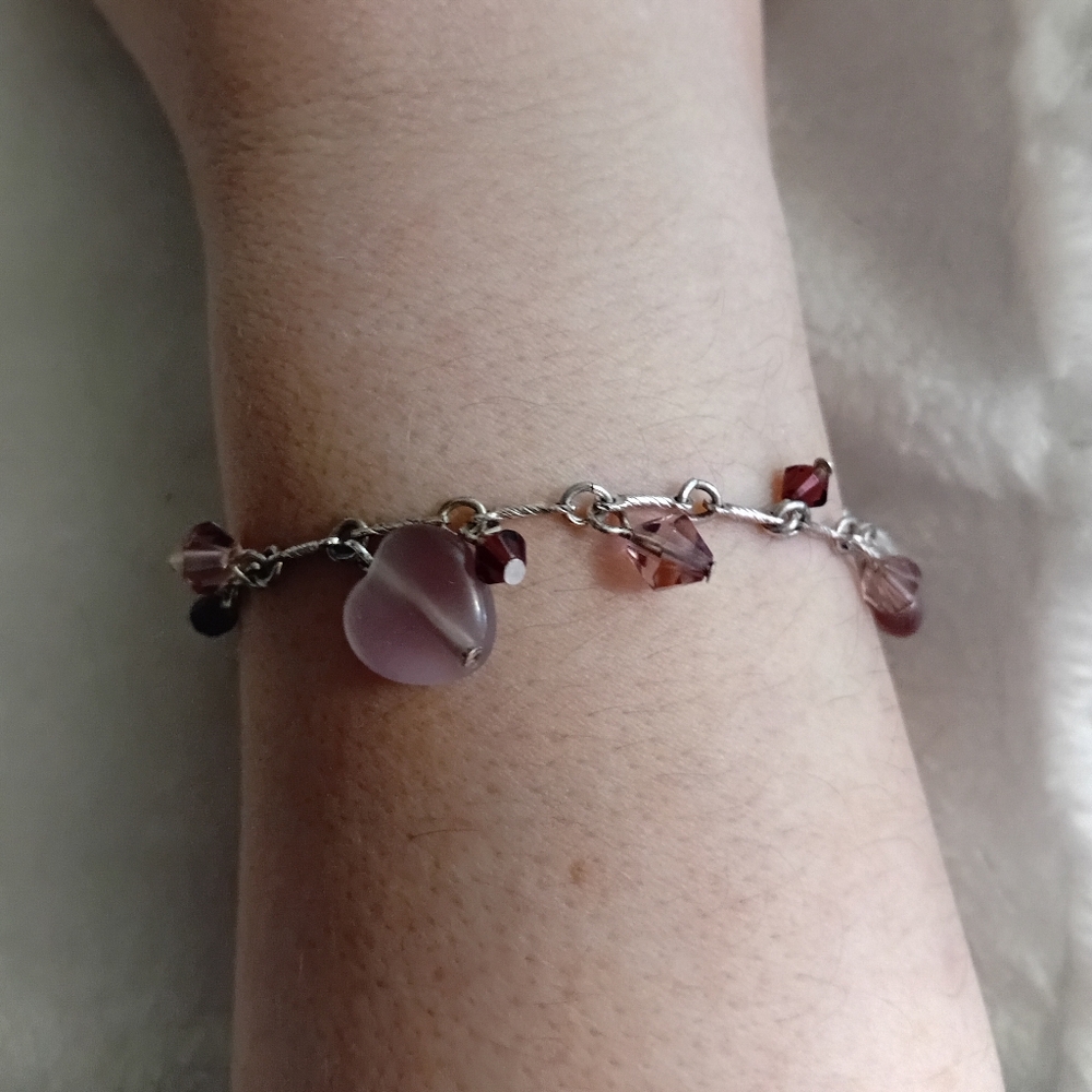 Chic Silver and Purple Toned Charm Bracelet